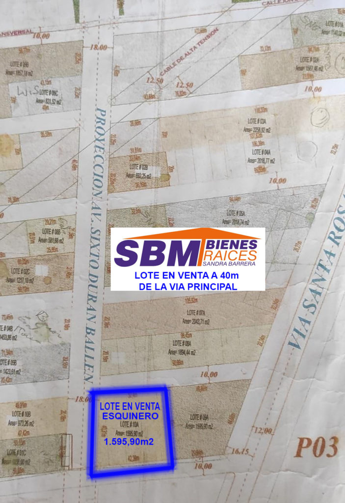 EN LA VIA SANTA ROSA – BELLAVISTA SE VENDE BUEN LOTE ESQUINERO DE 1.595 m2